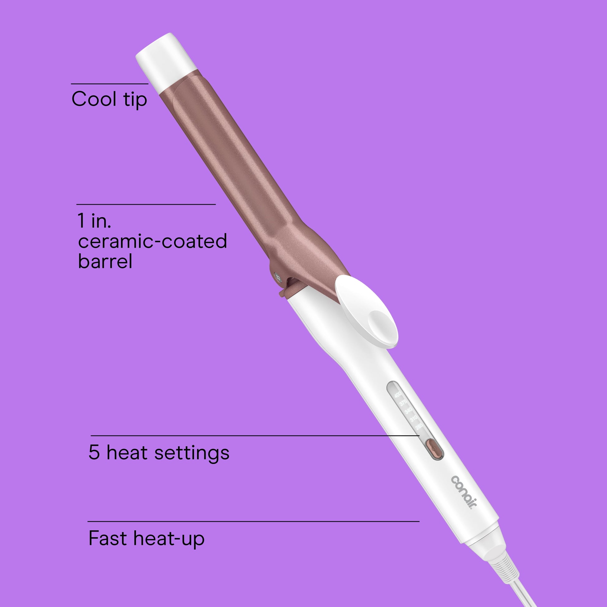 Ceramic Curling Iron, 1” Barrel, Classic Curls, 5 LED Heat Settings, 1 Count - Image 2