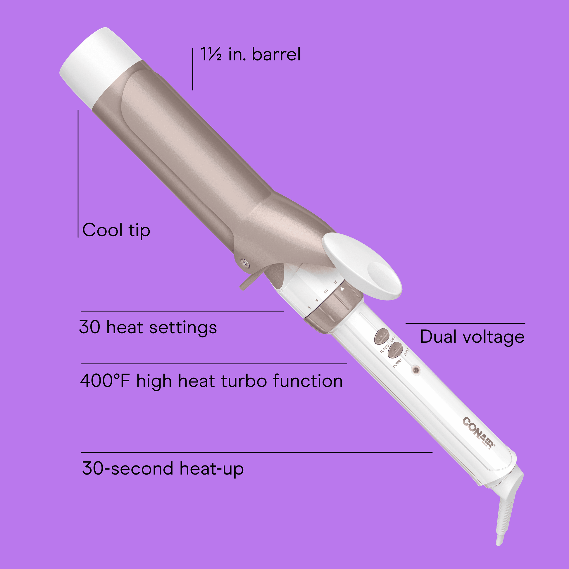 Ceramic 1-1/2" Curling Iron, Creates Soft Waves, For Medium to Long Hair - Image 2