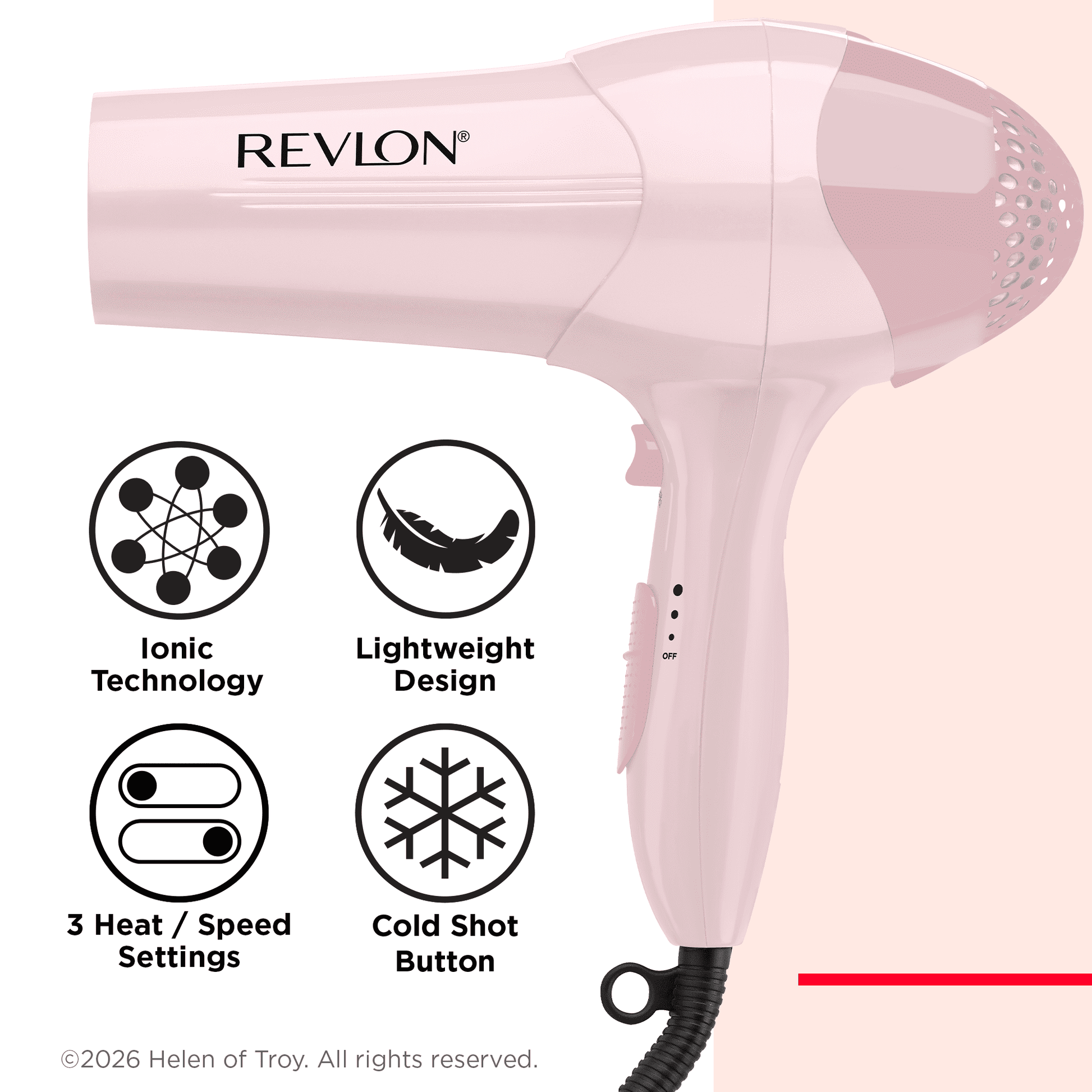 Revlon Essentials Frizz Control Ionic Hair Dryer, 1875 Watts, Light Pink - Image 5