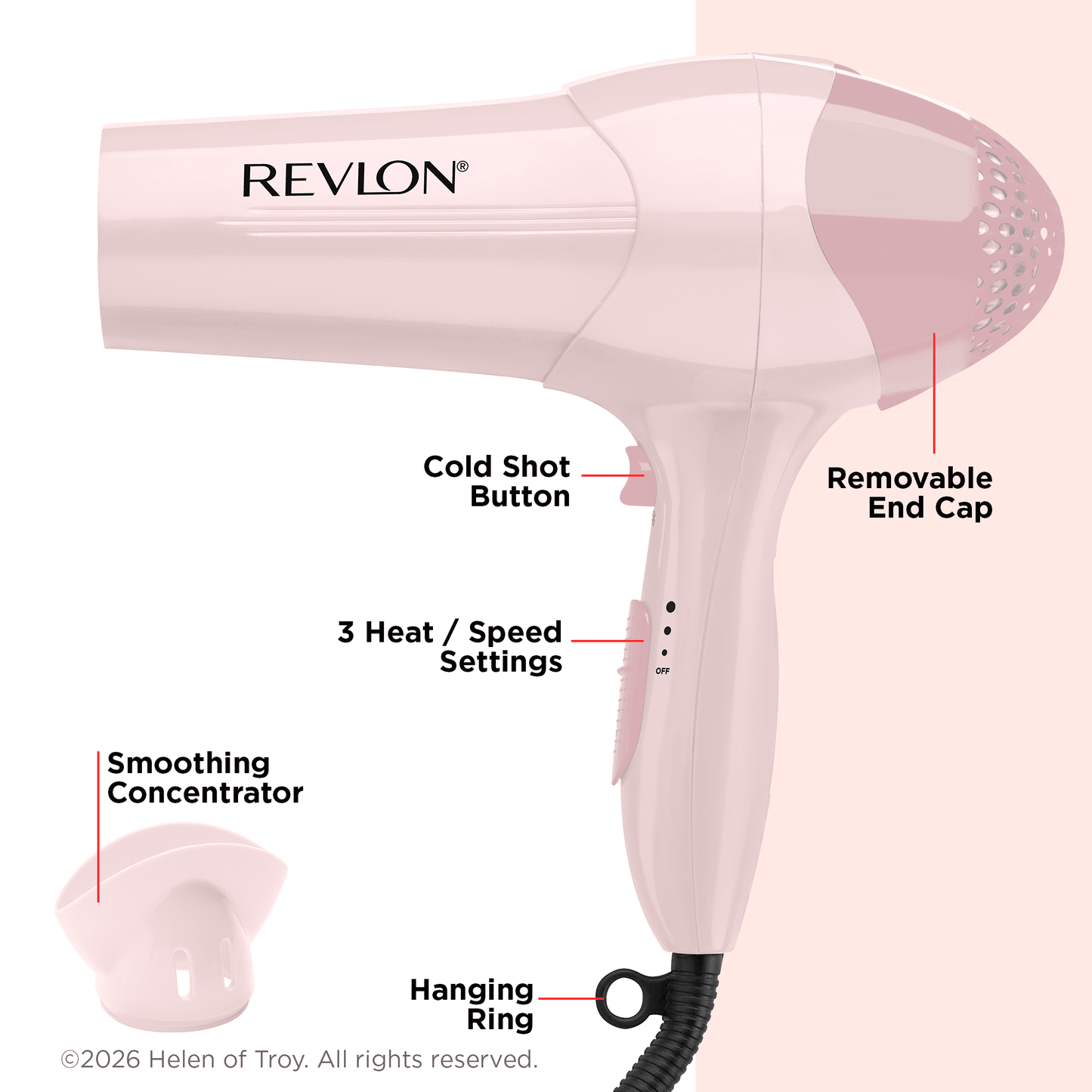 Revlon Essentials Frizz Control Ionic Hair Dryer, 1875 Watts, Light Pink - Image 3