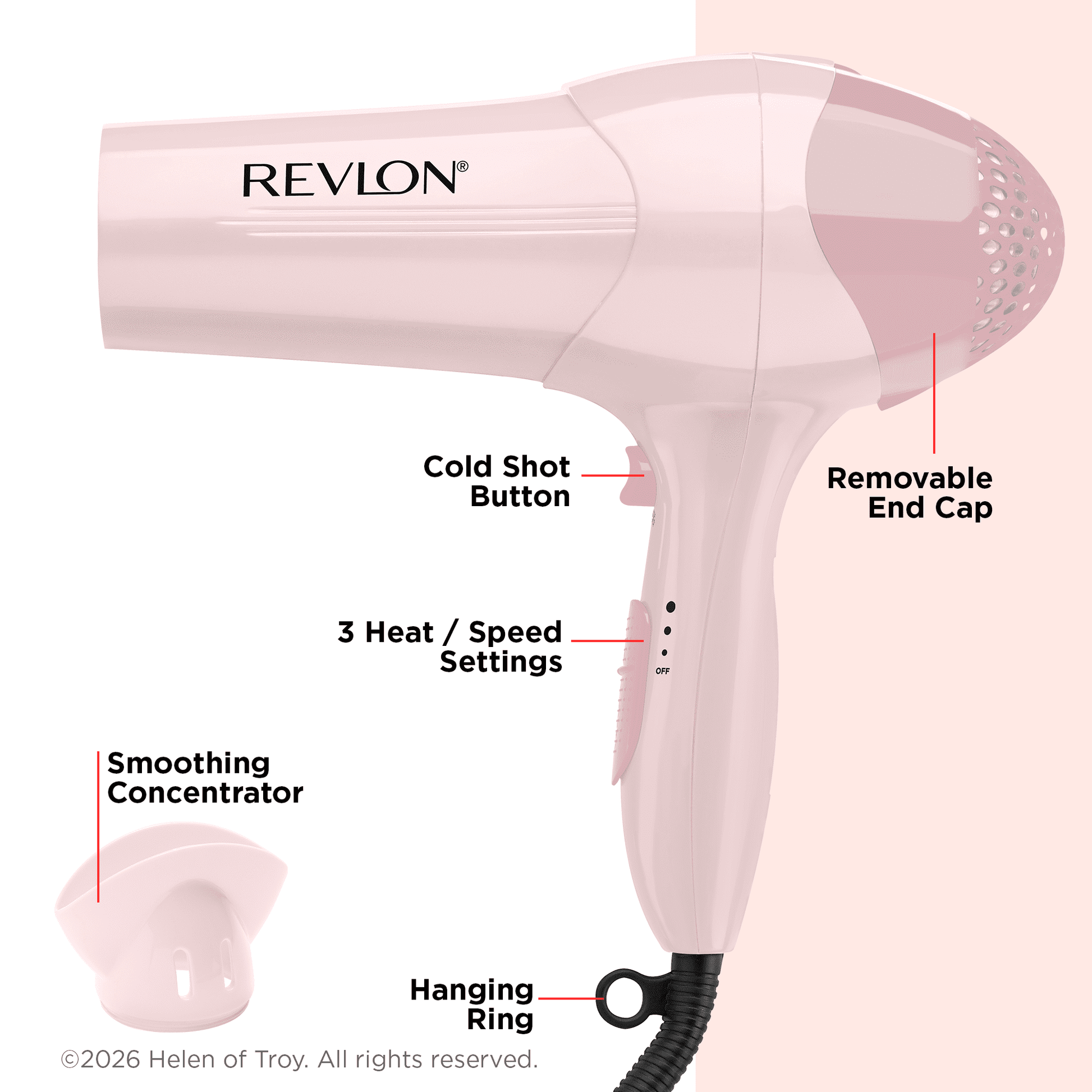 Revlon Essentials Frizz Control Ionic Hair Dryer, 1875 Watts, Light Pink - Image 3